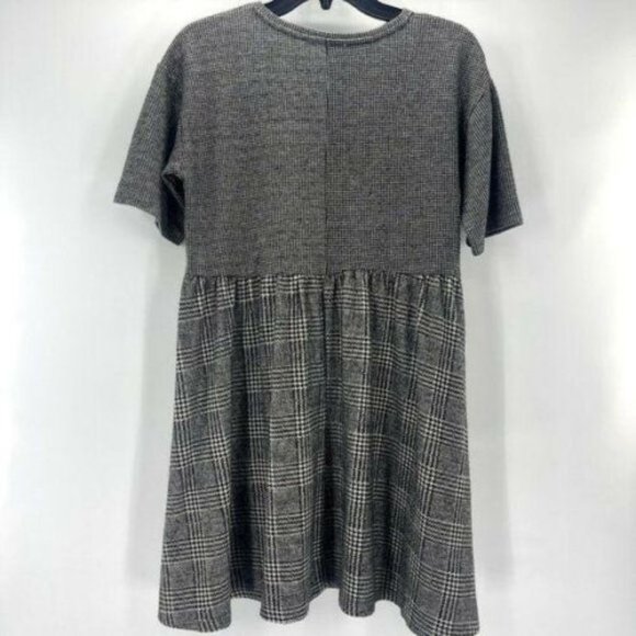 Zara Basic Gray White Wool Knit Checked Shift Dress - Size Small - Picture 2 of 4